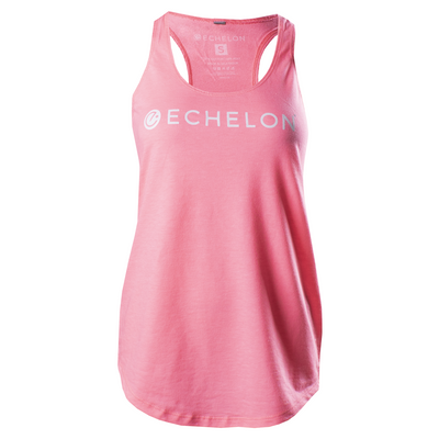 Heather Hot Pink racerback tank with echelon logo on chest